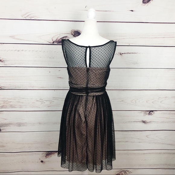 BCX Black & Nude Illusion Neckline Polka Dot Dress - Picture 8 of 9